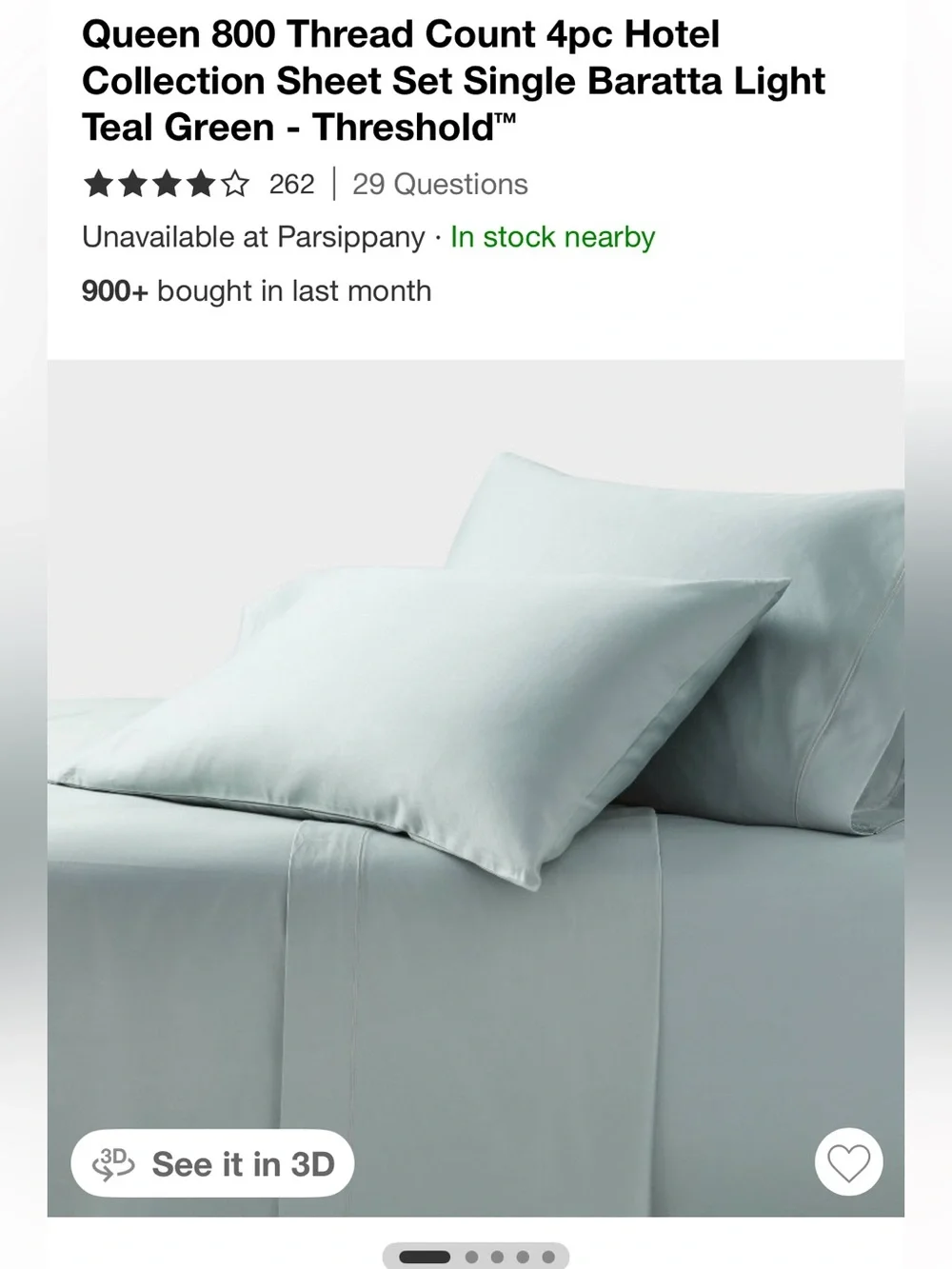 Brand New Queen 800 Thread Count Cotton Threshold Light Teal Sheet Set